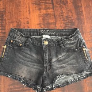 Dark jean shorts with side zippers